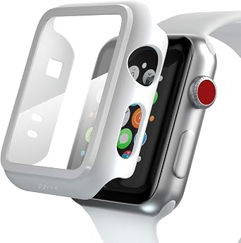 pzoz Compatible for Apple Watch Series 2 / Series 3 Case with Screen Protector 42mm Accessories Slim Guard Thin Bumper Full Coverage Matte Hard Cover Defense Edge for iWatch Women Men GPS White