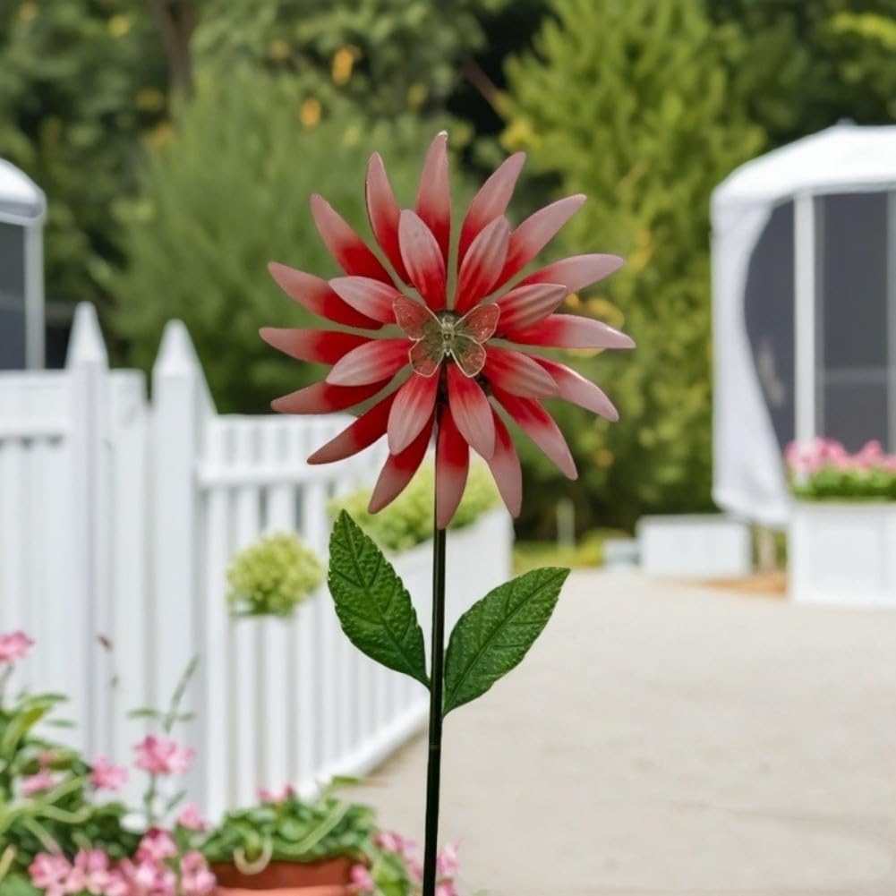 Girandola a vento in metallo, a energia solare, decorazione da giardino con luci, 89 cm, in acciaio, per esterni (giallo)
