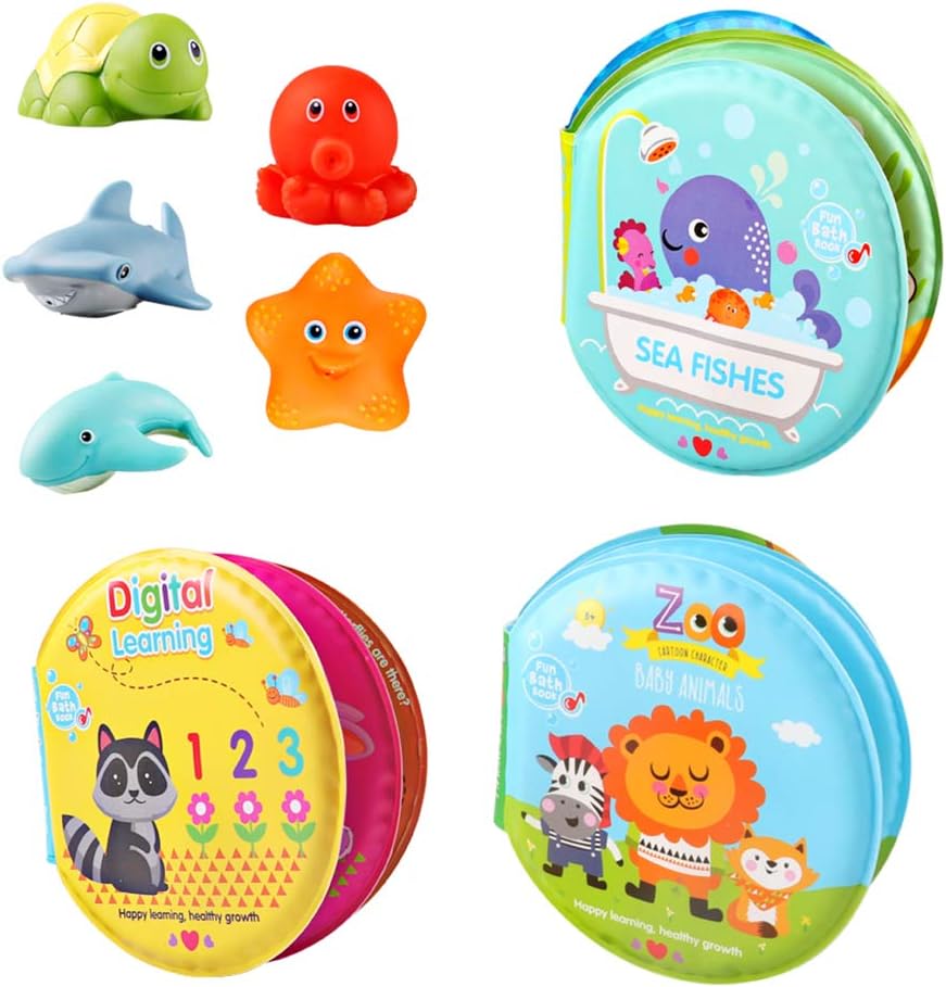 DX DA XIN Baby Bath Book Toy, Kids Squirt Bath Toys with Early Education Bath Books Waterproof Learning Bath time Toys for 1-3 Year Old Toddlers Infant Boys Girls