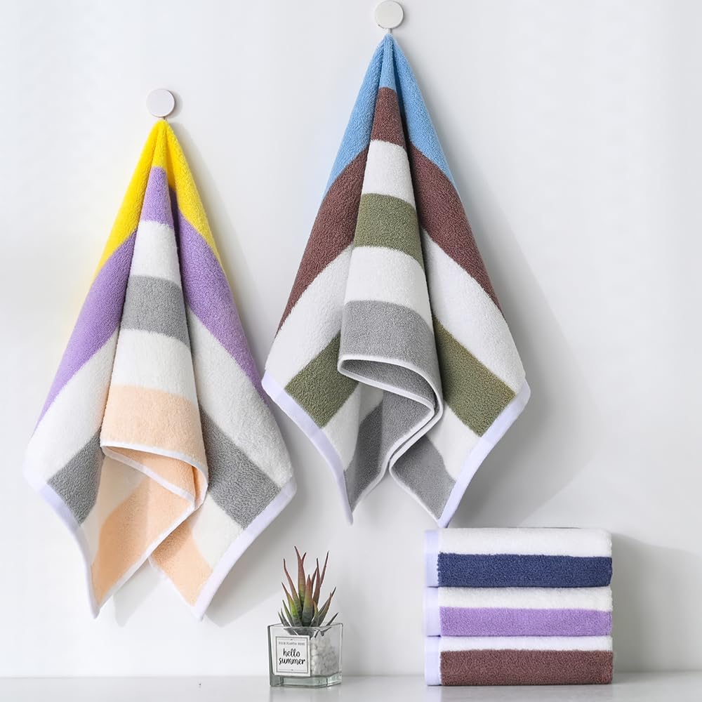 YiLUOMO Purple Striped Pattern Hand Towels Set of 2 100% Cotton Highly Absorbent Soft Colorful Hand Towel for Bathroom 13 x 29 Inch - Image 9