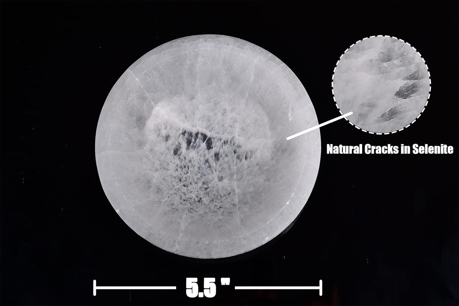 AMOYSTONE Natural Crystals Charging Tray 5.5" - Round Selenite Bowl Creative Dish Jewelry Storage Bowls for Home Decor