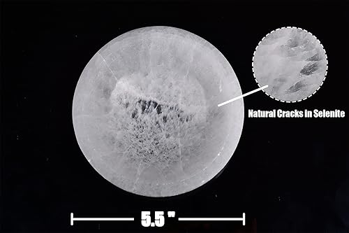 Miniatura 5 de AMOYSTONE Bandeja de carga de cristales naturales de 5.5 pulgadas, cuenco redondo de selenita creativo, cuencos de almacenamiento de joyas para