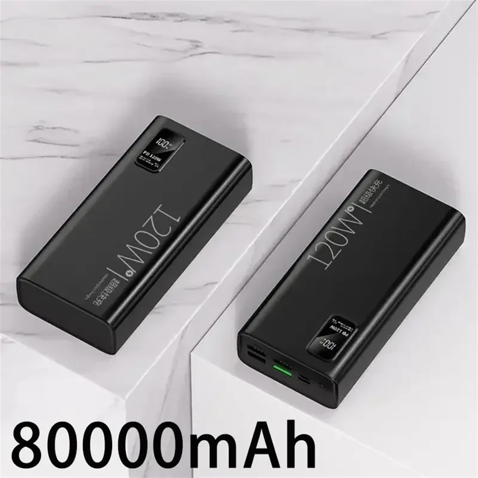 3/5/80000 MAh Power Bank 120 W Szybkie Ładowanie 100% Wystarczającej Pojemności Przenośna Ładowarka (Size : Black 80000mAh)