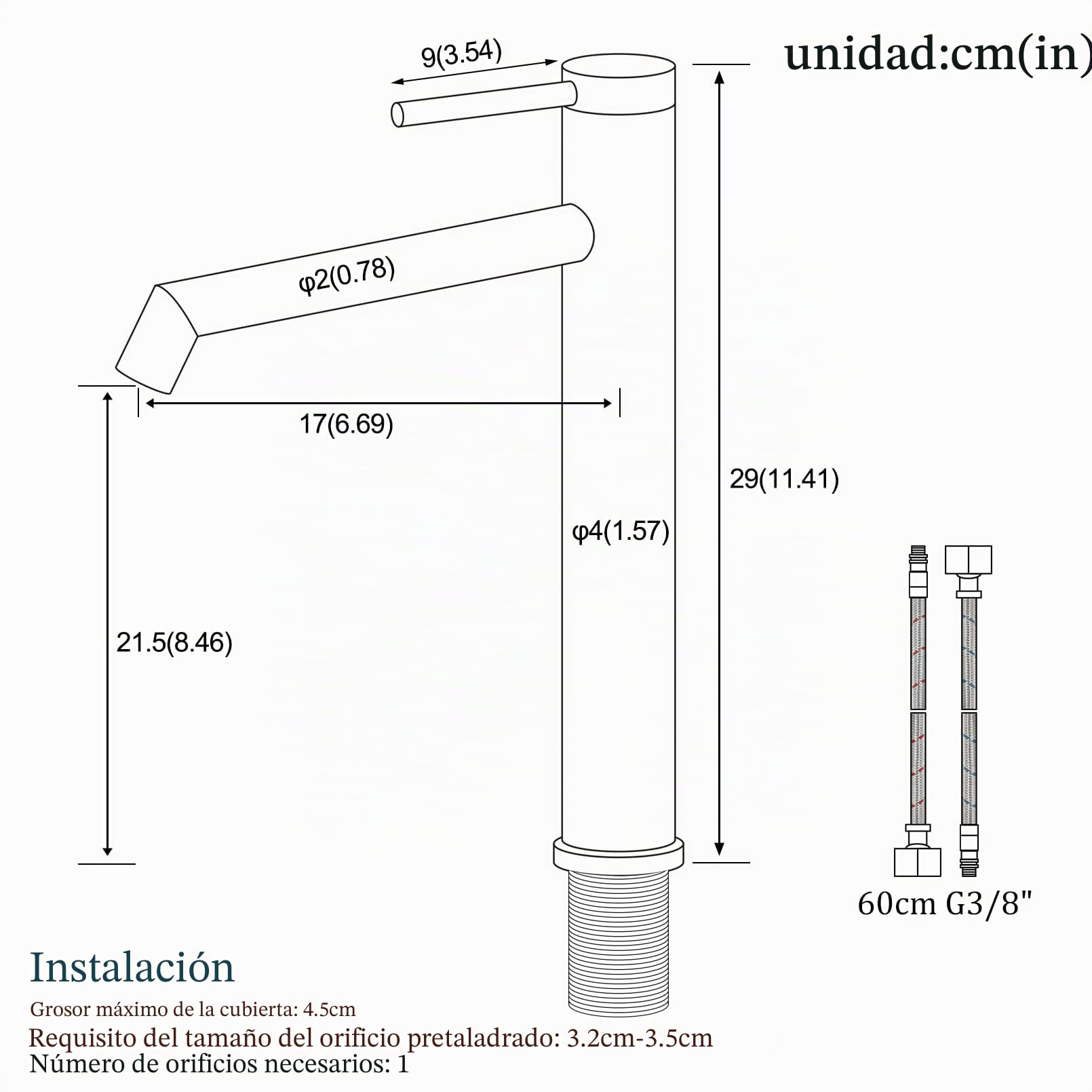 Grifo de lavabo Baño Dorado Cepillado Alto Caño Grifo Lavabo Monomando de Agua Fría y Caliente Grifo de Lavabo SHANFO M4OK-T