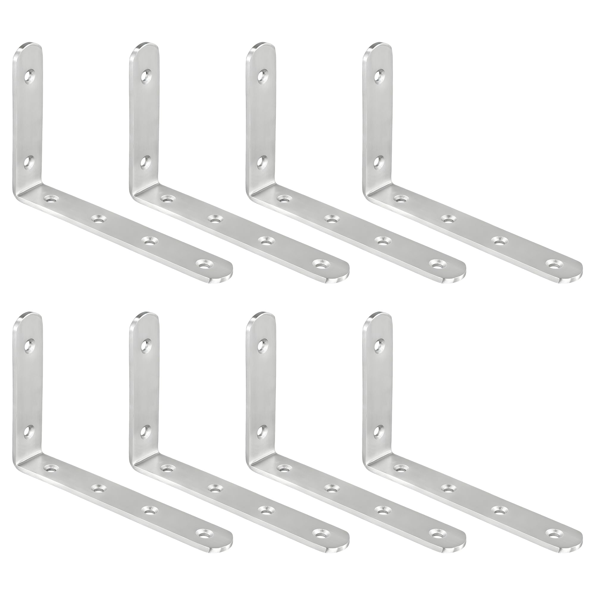 SENJEOK 8 Pcs L Bracket, 100 x 150 x 4mm Angle Brace Stainless Steel Corner Brace 90 Degree for Furniture Shelf Window