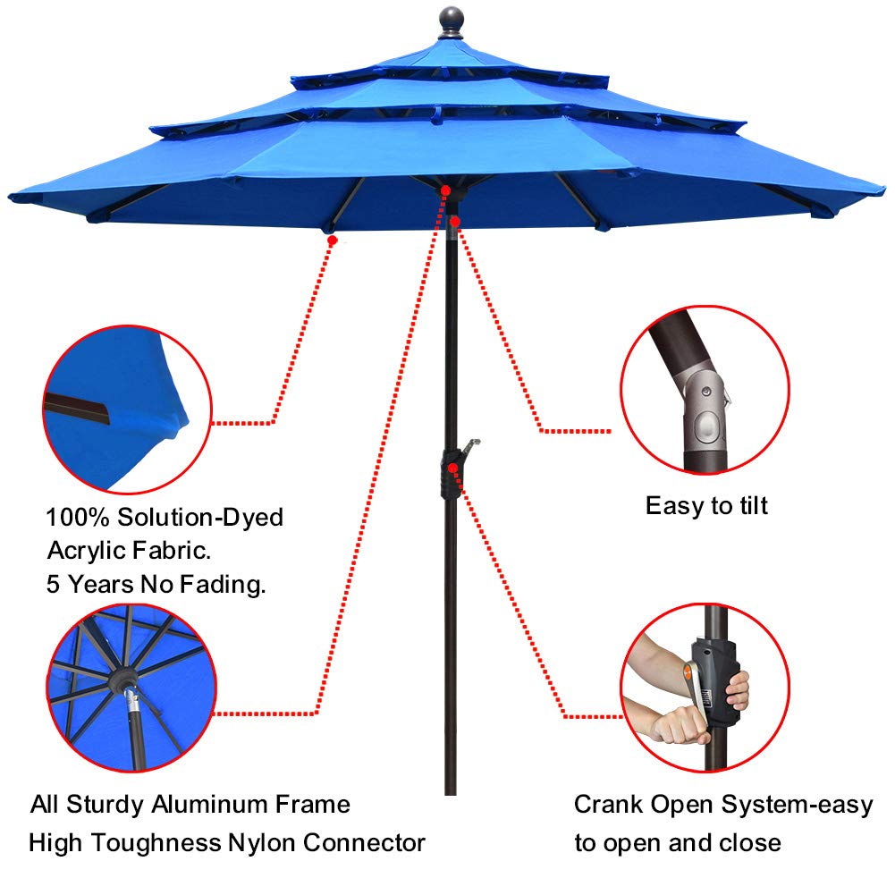 Amazon Com Eliteshade Sunbrella 9ft 3 Tiers Market Umbrella Patio Outdoor Table Umbrella With Ventilation And 5 Years Non Fading Top Royal Blue Garden Outdoor