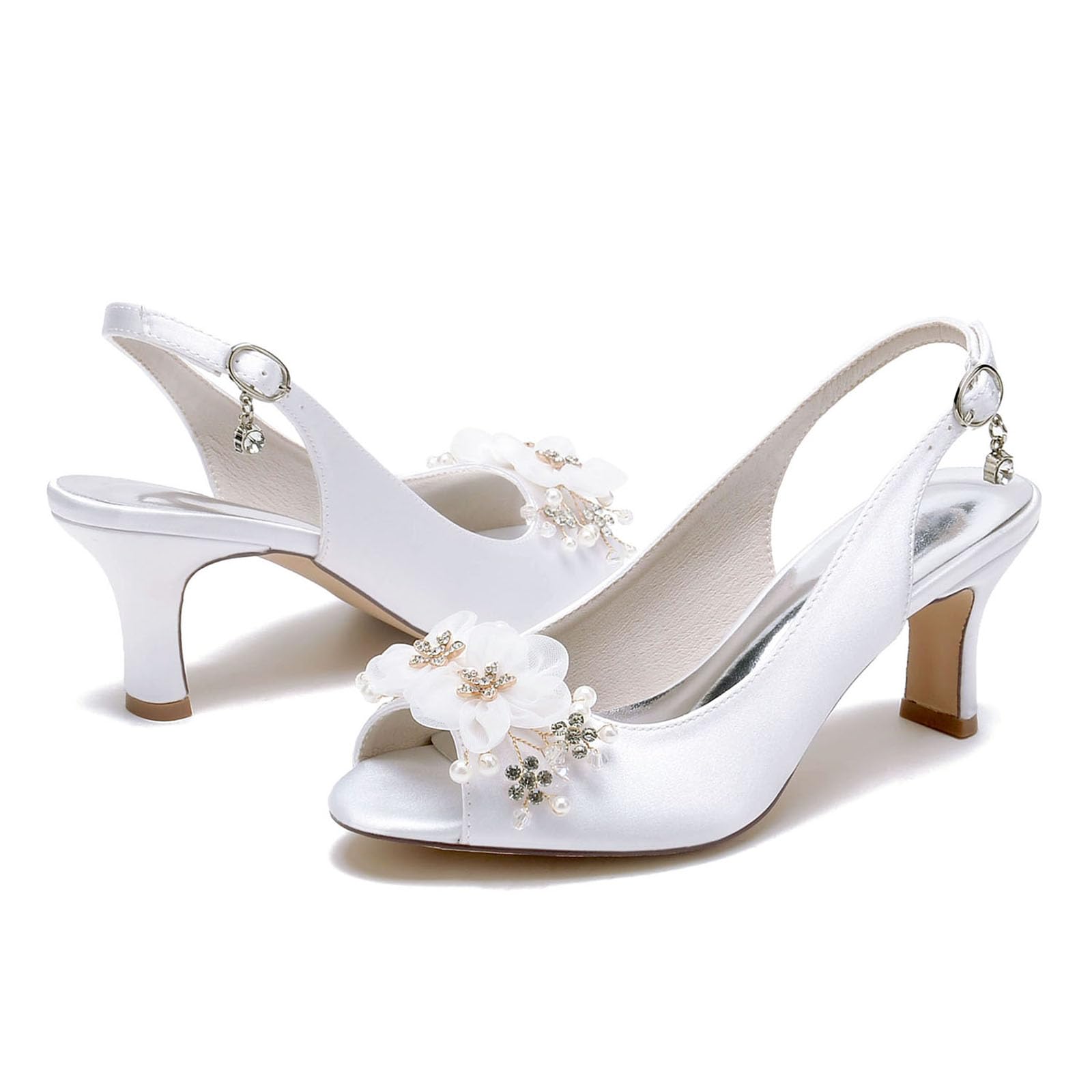 Klobige Absätze Satin Hochzeit Schuhe für Braut Peeptoes Damen High Heels Verstellbarer Riemen Fischmaul Sandalen