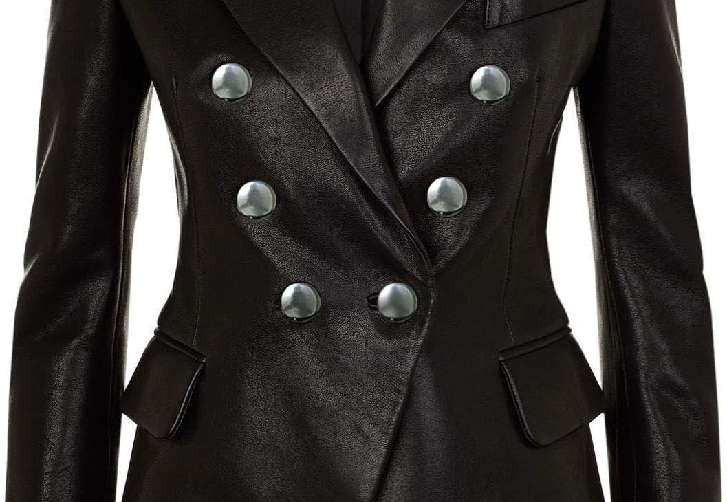 Cleopatra Black Coat Double-Breasted Blazer Genuine Leather Jacket Women - Image 3