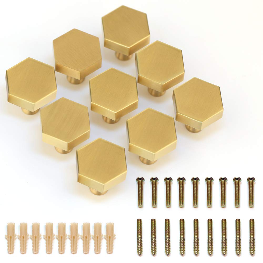 Evergd Gold-Hexagon 27Mm Pure Copper Handle Shell Brass Gold Wardrobe Kitchen Cabinet Door Knobs Drawer Cupboard Hardware Pull Handle Clothes Coat Hook Modern Simple (9, )