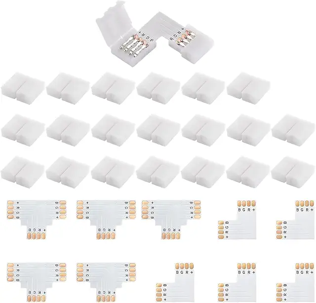 10 Pcs 90-Degree LED Strip Connectors - 4-Pin Solderless RGB Adapters