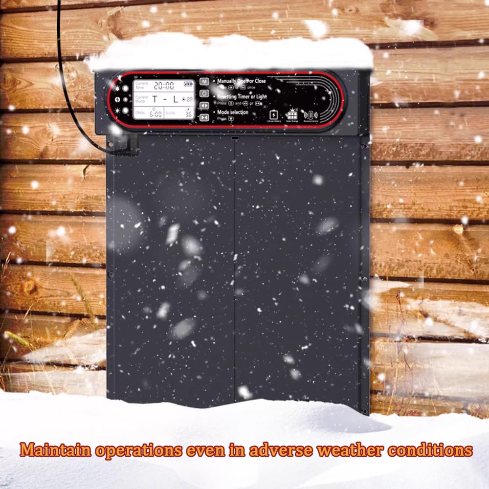 Puerta automática de gallinero con energía solar, temporizador, sensor de luz, control remoto y manual, respaldo USB, antipellizcos, diseño resistente a la intemperie
