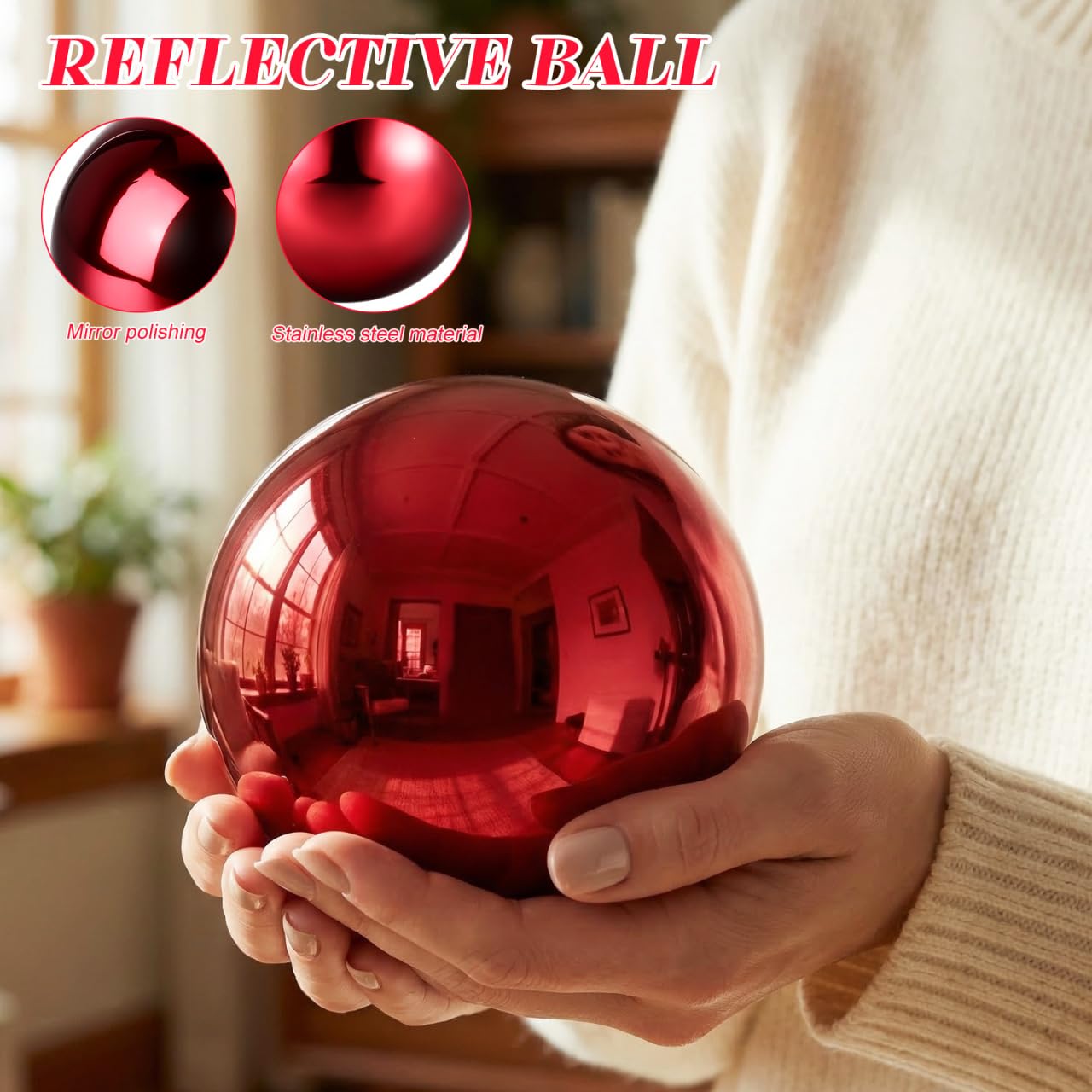 Milisten Bola Reflectante para jardín, Bolas de jardín Rojas, reflexión de jardín, Bola de Mirada roja, Bolas de Acero Inoxidable, pulir, Bola Reflectante de Acero Inoxidable