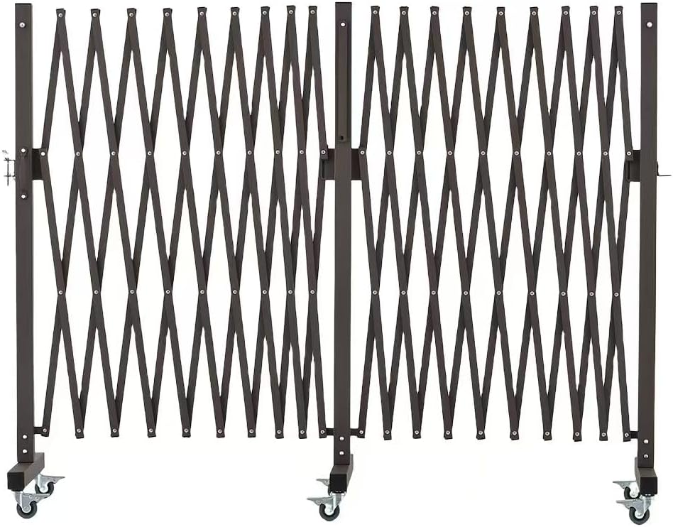GYMTIME Industrial Expandable Metal Barricade, Safety Barrier with Casters, Flexible Mobile Folding Gate, Adjustable Traffic Fence for Warehouse, Shopping mall, Garden, Brown, 18 Feet, 47 inch High