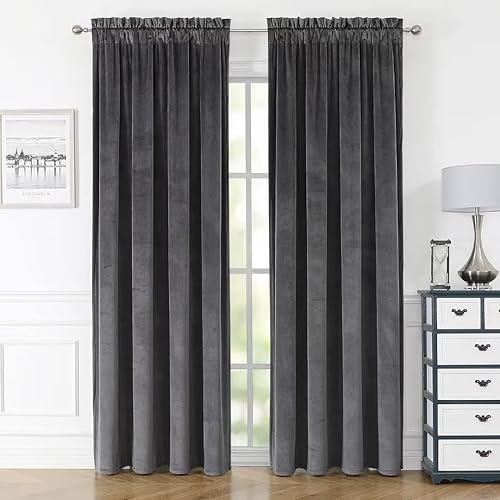 Miniatura 8 de Cortinas opacas de terciopelo esmeralda de 84 pulgadas para dormitorio, con aislamiento térmico, oscurecimiento de la habitación, bloqueo solar y