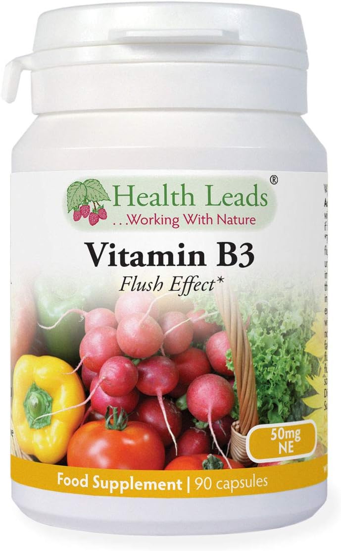 Health Leads Vitamin B3 Niacin/Nicotinic Acid (Flush Effect) 50mg 90 Capsules, Magnesium Stearate Free & No Nasty Additives, Made in Wales (90 caps)