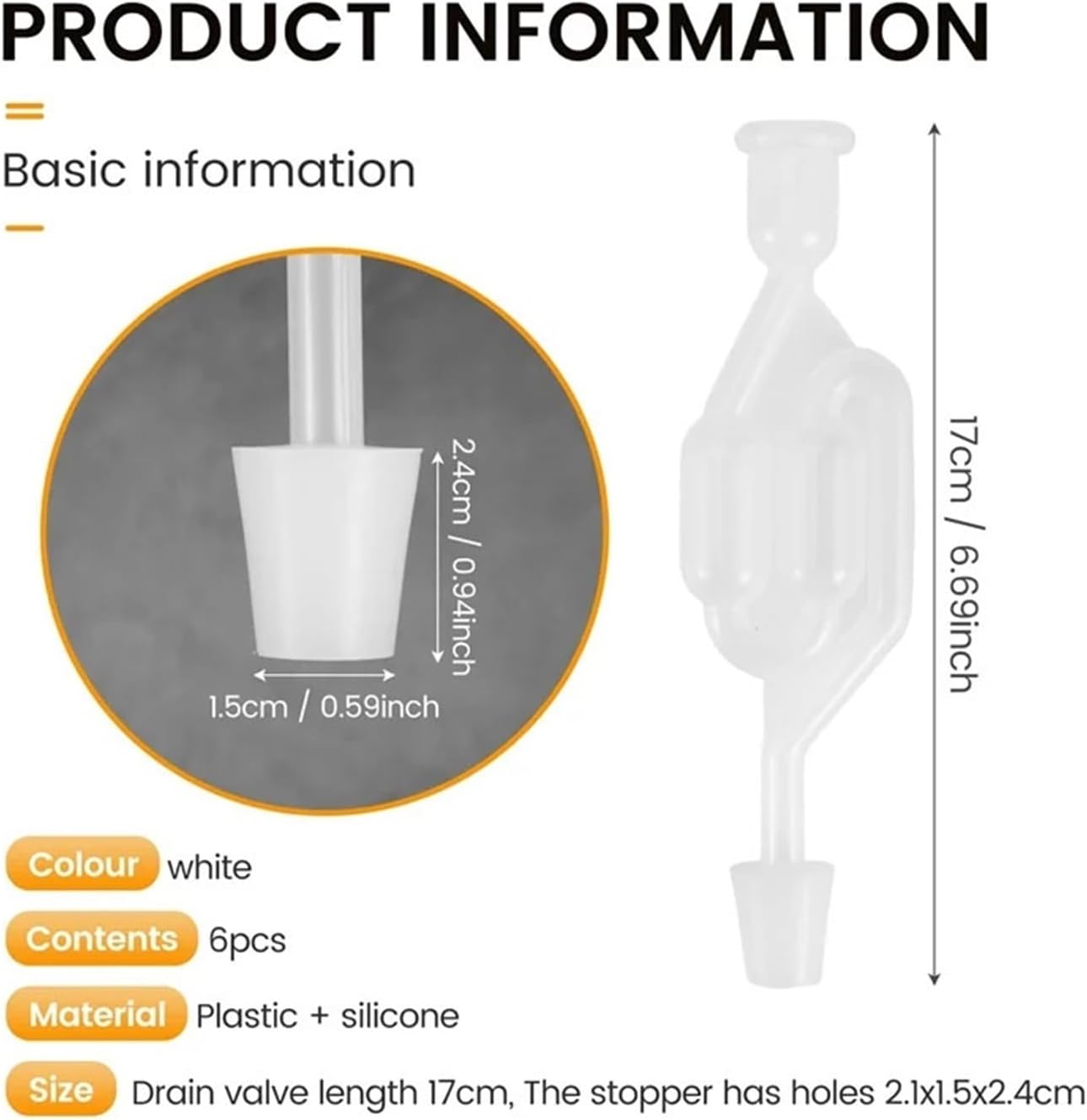 Transparent Air Lock S-Shape Airlocks Bubble 6PCS 2.1x1.5x2.4cm Drain Valve Length 17cm A05E-6 S-Shape Exhaust Seal Valve with Rubber Stopper Twin Airlock