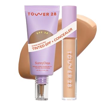 Tower 28 Swipe Serum Concealer in 7.0 + SunnyDays SPF 30 Tinted Moisturizer in 35 - Hydrating Medium-Full Coverage Concealer + 2-in-1 Buildable Coverage Foundation + Mineral Sunscreen 2 Count