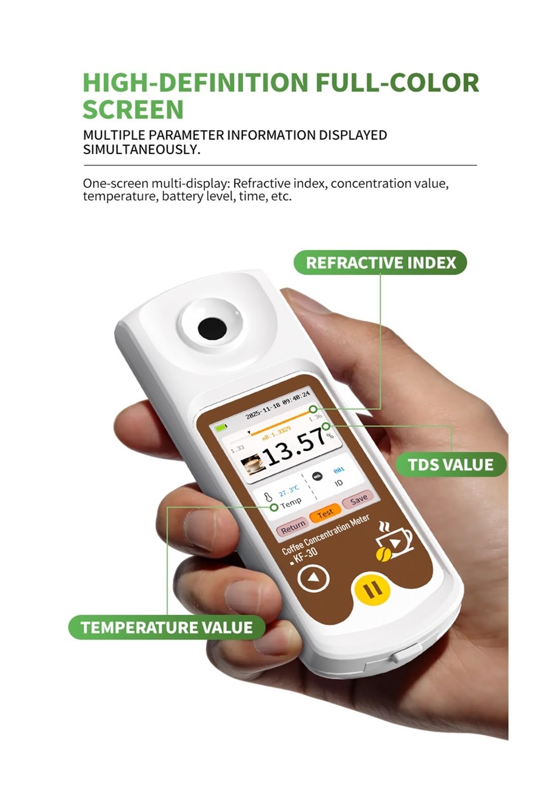 Rifrattometro digitale for concentrazione di caffè TDS con display BRIX Misuratore Densità bevande allo zucchero Caffè Brix Per laboratorio