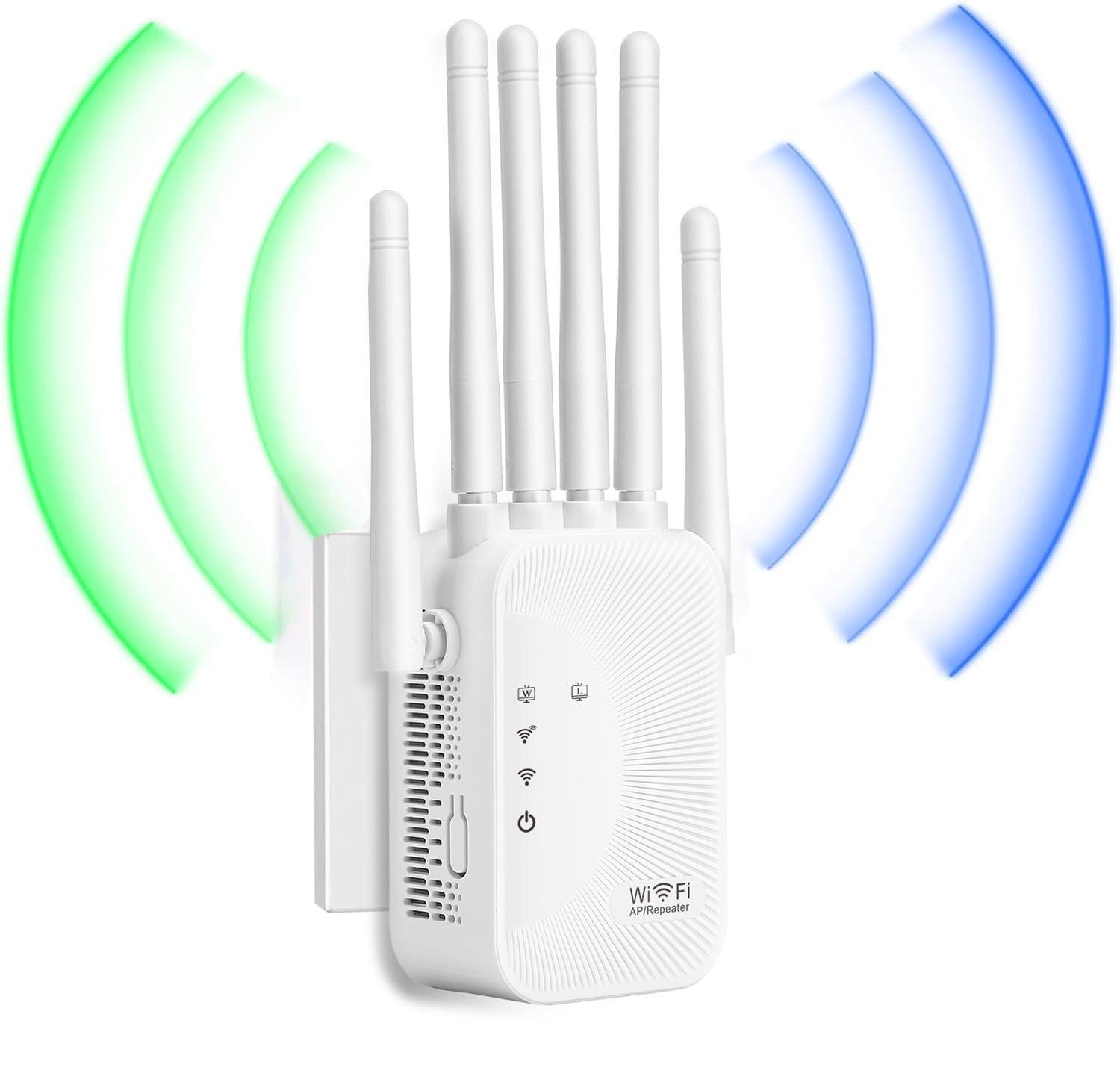 Repetidor WiFi, Amplificador Señal WiFi, WiFi Extender con 6 Antenas, 2 Puertos LAN, Modos (Repetidor, Router, Ap), Cobertura hasta 11000 pies², para Casa y Oficina, Instalación Fácil
