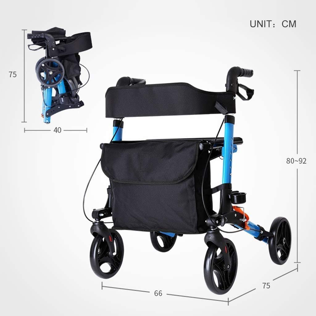 Rollator Walker, Heavy Duty Walker dla seniorów z siedziskiem i kołami, składane medyczne pomoce do chodzenia, rama do chodzenia z podwójną regulacją wysokości hamulca Interesting