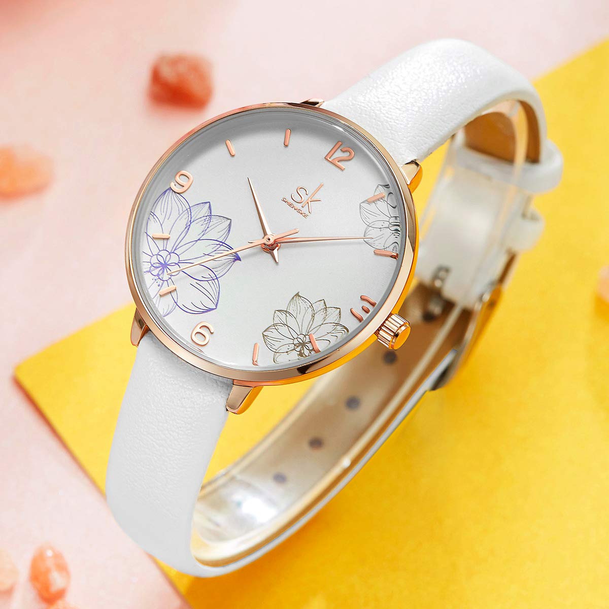 Alienwork SK Montre Femme Fleurs élégant