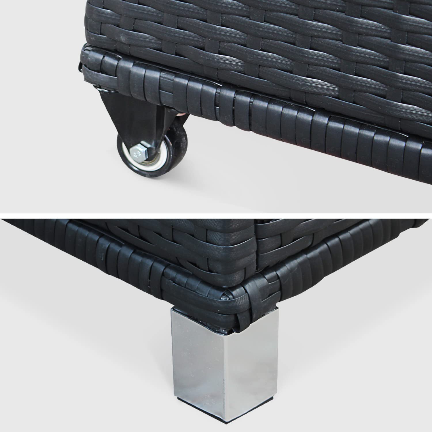 Coffre de jardin en résine tressée Cassapanca Noir 790L 162x82cm rangement coussins
