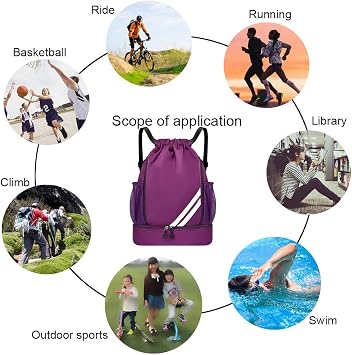 Drawstring Soccer Backpack with Shoe Compartment - Gym Bag for Basketball, Volleyball and Football - Water Resistant Nylon Sports Cinch Sack for Men Women