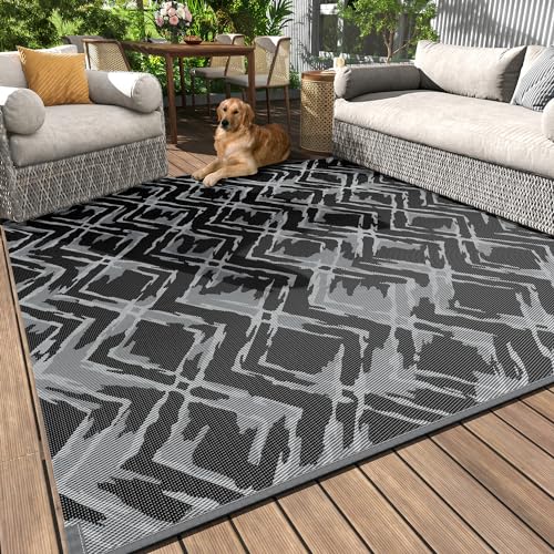 MontVoo Outdoor Rug 8x10 Waterproof-Patio Rug Mat Outdoor Carpet Reversible RV Camping Picnic Plastic Straw Rug Outside Outdoor Area Rug for Balcony D