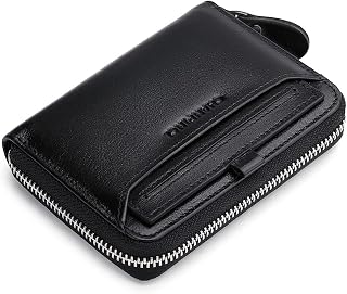 Mens Genuine Leather Zipper Wallet RFID Secure Large Capacity Multi-card Leather Wallets for Men and Extract card (Vegetable tanned leather black)