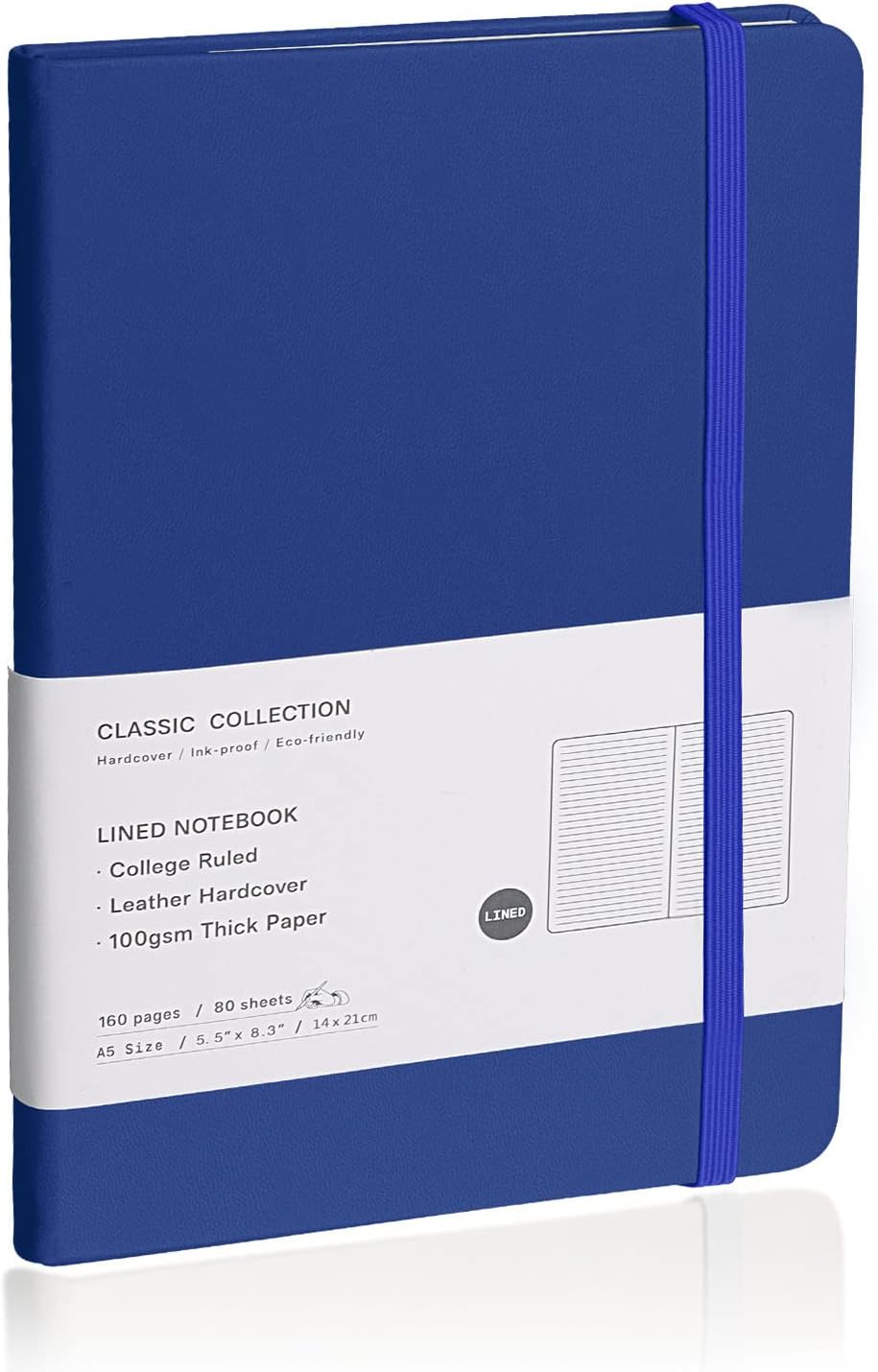 Lined Journal Notebook, (Blue), 160 Pages, Medium 5.7 inches x 8 inches - 100 gsm Thick Paper, Hardcover