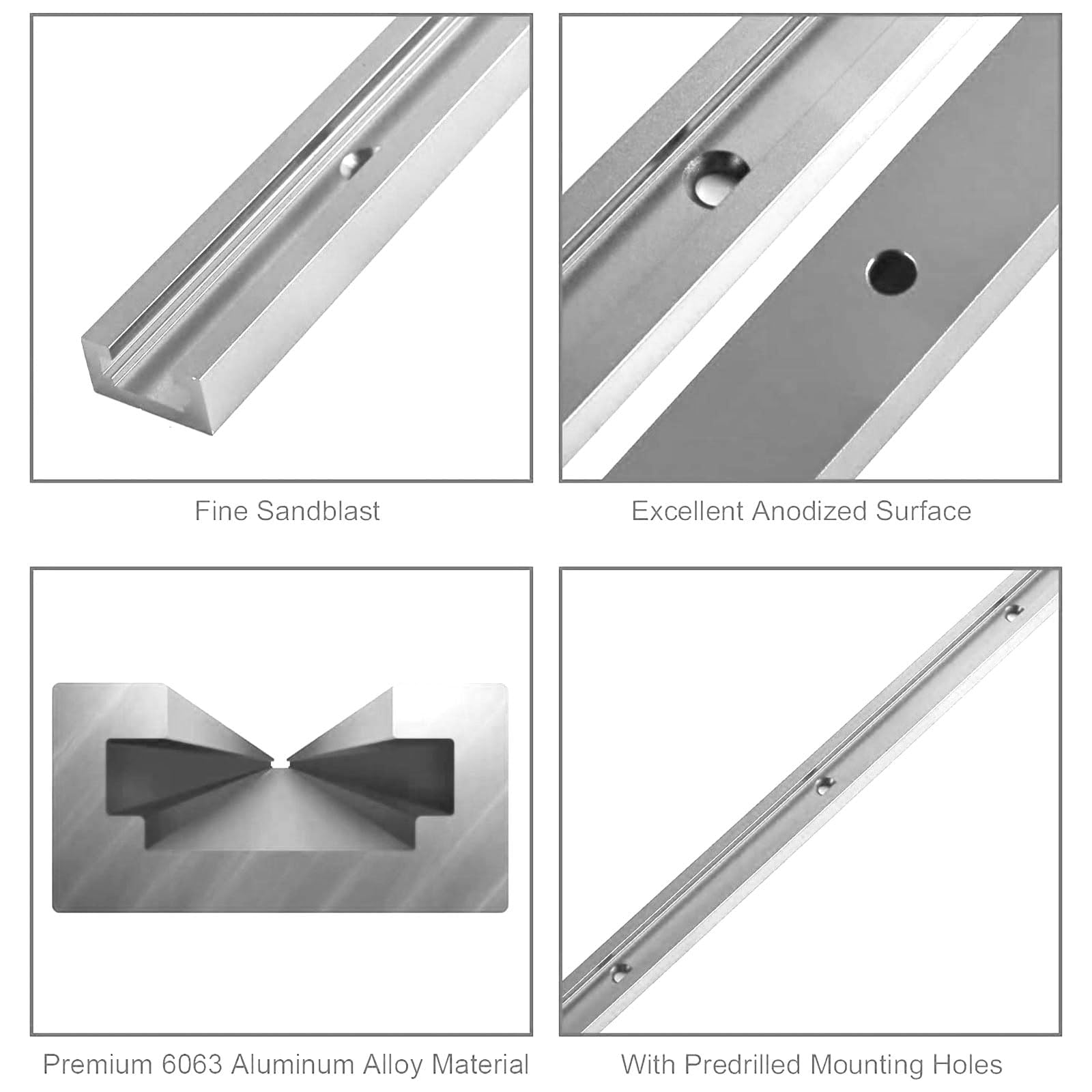 iMetrx T Tracks Woodworking Aluminum 48 inch 1220 mm Silver 2 Pcs Double Cut Profile Universal with Predrilled Mounting Holes for Universal T-Track Accessories - Image 2