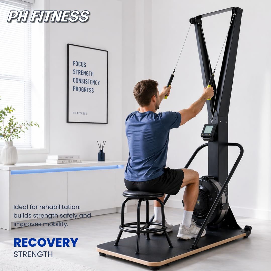 PH Fitness Ski Machine: Advanced Air Resistance Full Body Trainer | Crossfit Compact & HIIT SkiErg pour la Maison | Intensité réglable, Plaque de Base Durable & Design Ergonomique | Max 130kg