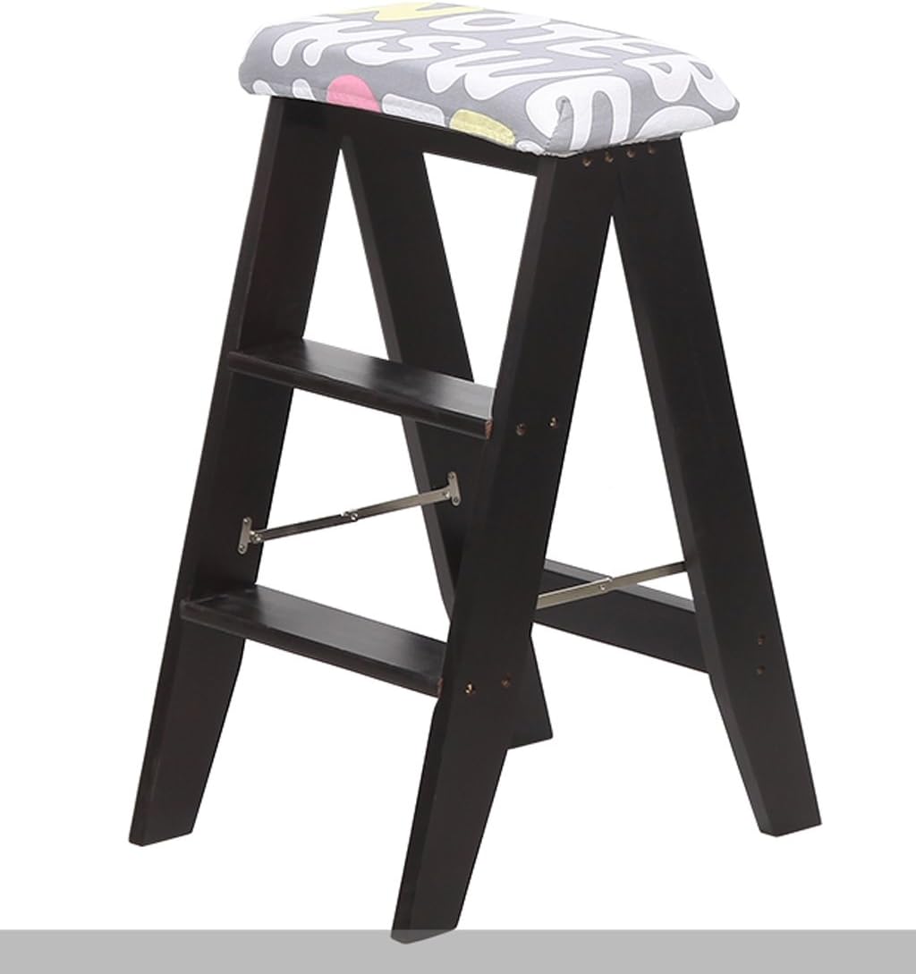 Folding Chairs Multi-Purpose Kitchen Portable Solid Wood Small Ladder Stool Three Steps with a seat Cover Furniture (Color : White, Size : 4#)