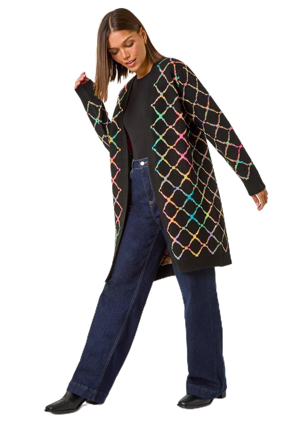 Roman Originals Women's Multi Cardigan - Longline Coatigan Tassel Open Front Cardi Winter Autumn Casual Textured Edge To Edge Yarn Patterned Comfy Work Going Out - Size 10