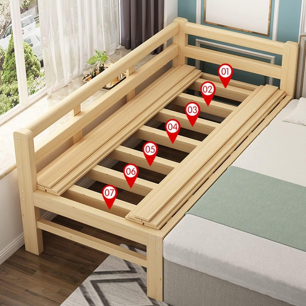 Splicing Widening Children's Bed with Guardrail, Wooden Kids House Crib, Floor Bed Frame for Toddlers and Children, with Mattress (Color : Style 1, Size : 180x50x40cm)