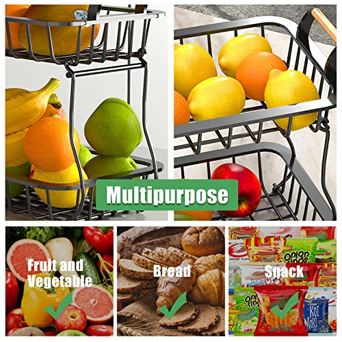 Miniatura 5 de Twbest Cesta De Frutas Metal De 2 Niveles,Fruteros De Cocina,Cestas De Frutas Para Mostradores Y Organizadores,Mantiene Las Frutas Y Verduras Frescas