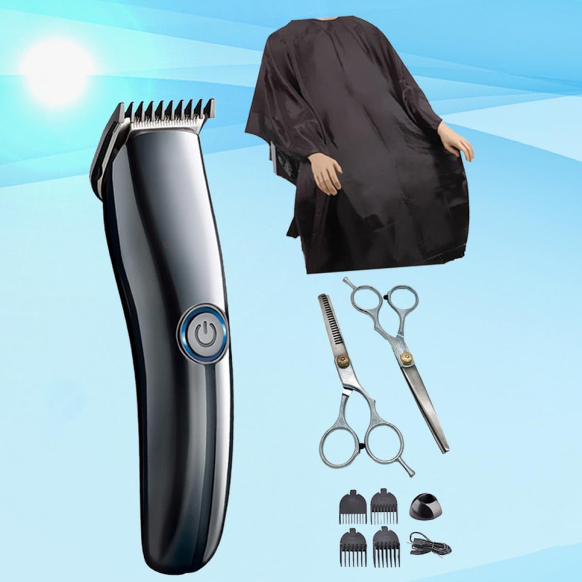 Haircutting Kit Abs Material with USB Charging Electric Hair Clipper and Hairdressing Scissors with Clipper Comb, Includes Black Hair Stylist Apron for Salon Use