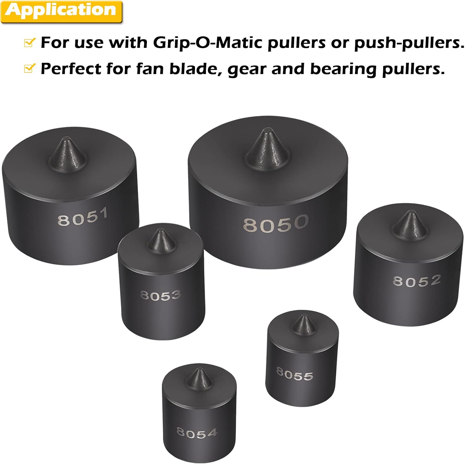8056 Shaft Protector Set for Use with Grip-O-Matic Pullers or Push-Pullers, Fan Blade, Gear and Bearing Pullers, Compatible with OTC 8056 (Set of 6)