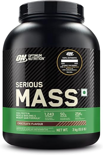 OPTIMUM NUTRITION (ON) Serious Mass High Protein High Calorie Weight Gainer Powder - 3 kg (Chocolate) with Vitamins and Mi...