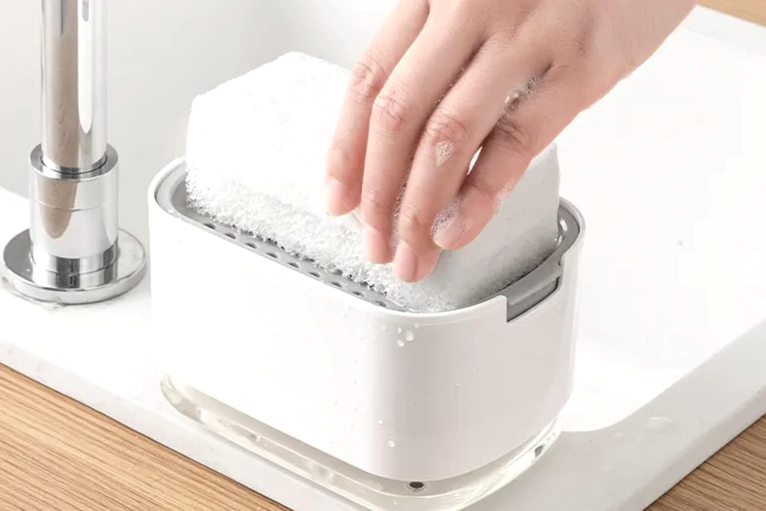 Amazon.co.jp Home & Kitchen, 2in1 Kitchen Soap Dispenser, Sponge Holder Dishwashing Liquid