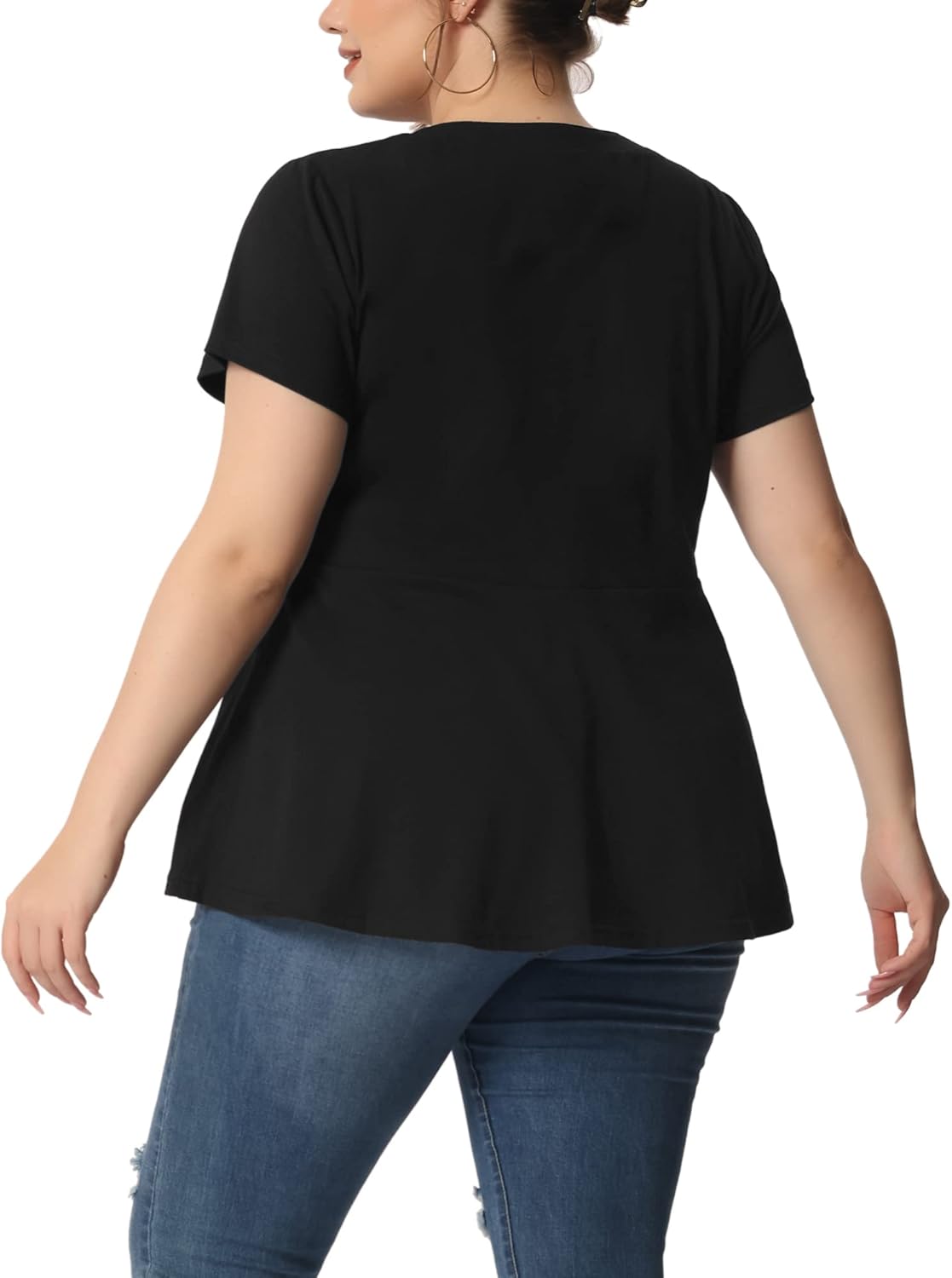 Agnes Orinda Plus Size Peplum Tops for Women Summer Round Neck Short Sleeve Button Fake Work Shirt Top - Image 4