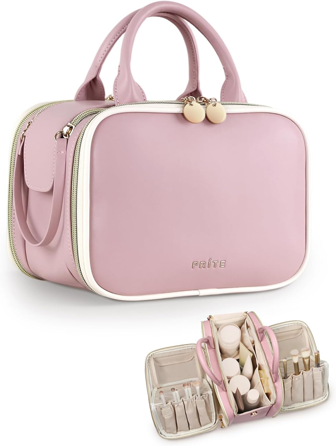 Prite Large Waterproof Makeup Bag with Open Flat Design