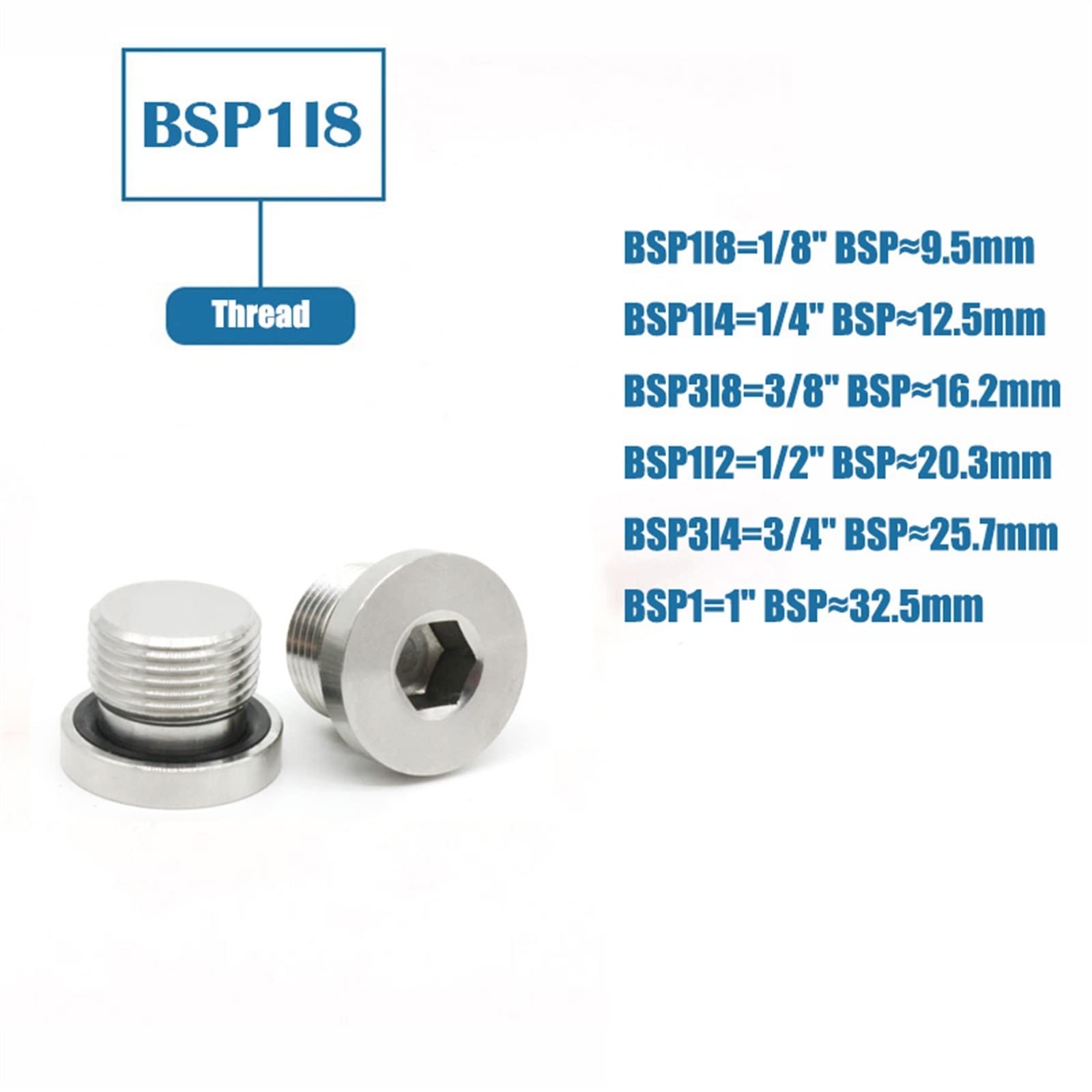 Tapa ciega de latón, Tapa Hexagonal de latón, Tapón de Extremo de Cabeza Hueca Hexagonal de Acero Inoxidable 304, Conector de tubería, M5 a M20, 1/8 a 3/4 de Pulgada, BSP Macho(BSP1.5)