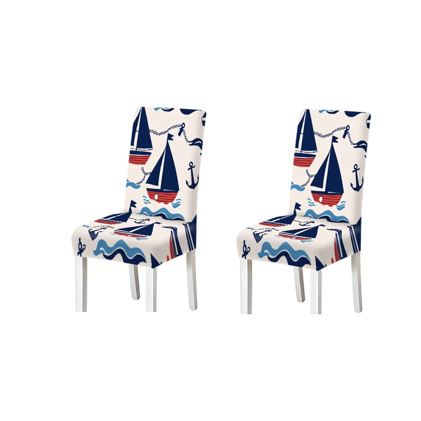 BOSUYBN Nautical Sailboat Anchor Pattern Print Dining Chair Covers Set Of 2/4/6, Stretch Slipcovers For Kitchen Dining Room Furniture Protectors for Home Dining Room(2PCS Chair cover)
