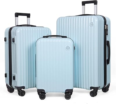 3-Piece Hardside Luggage Set ABS+PC Spinner SuitcaseLight Blue