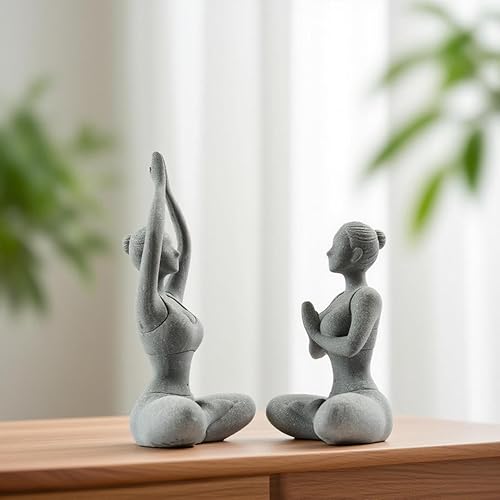 Vista 2 de livelyfish Estatua de dama de yoga, piedra arenisca, figura de yoga para meditación, figuras coleccionables Zen para decoración de estantes