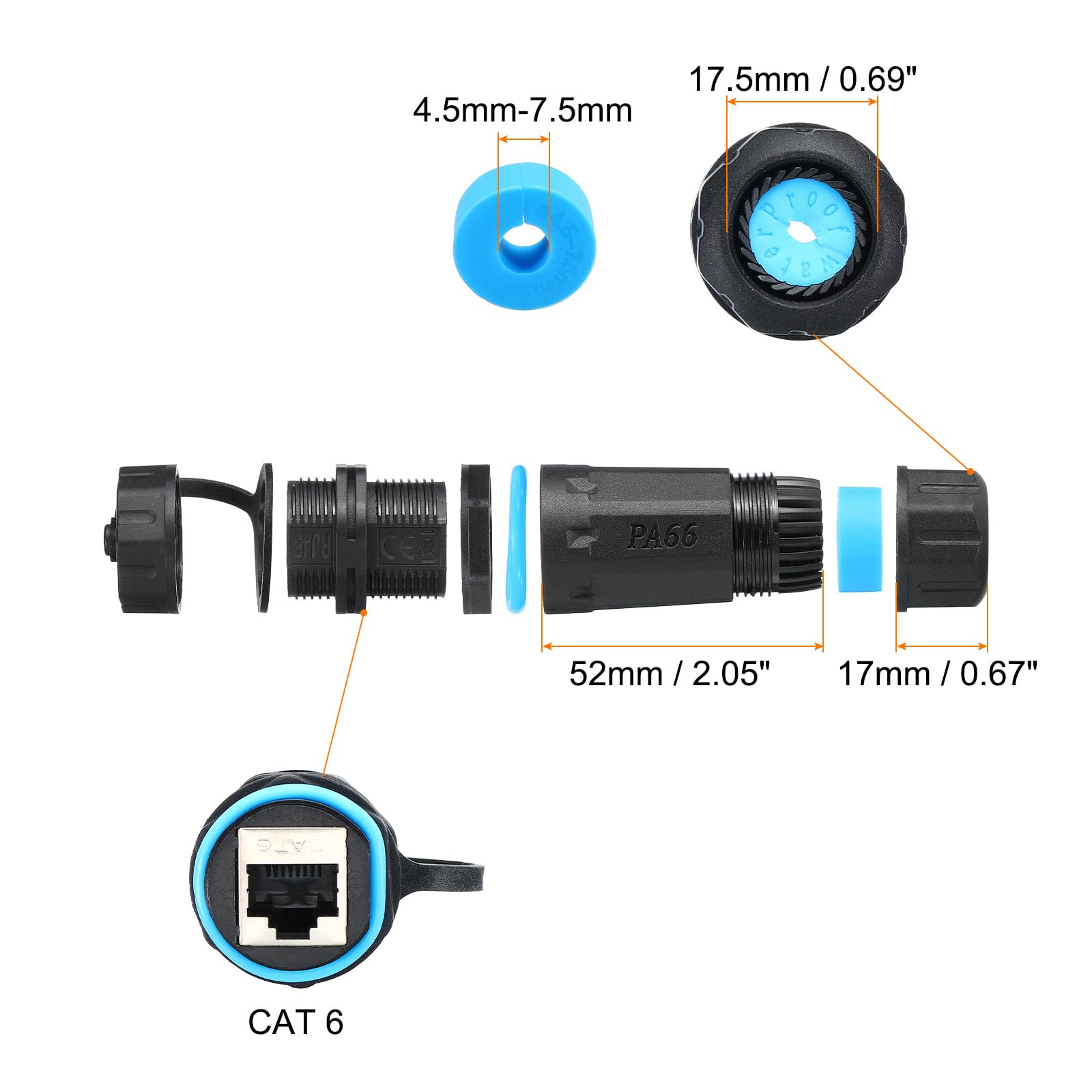 VizGiz Lot De 2 Coupleurs RJ45 étanches CAT6/CAT5E/CAT5 Femelle Vers Femelle - Connecteur Résistant Aux Intempéries - Câble D'extension - Connecteur
