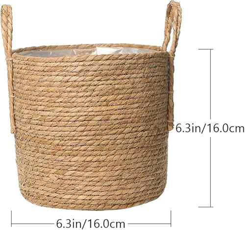 Miniatura 7 de Zerodeko Cesta de hierba marina, cesta de paja, cesta tejida, maceta de mimbre con forro de plástico para plantas de interior, lavandería, 6.3 in,