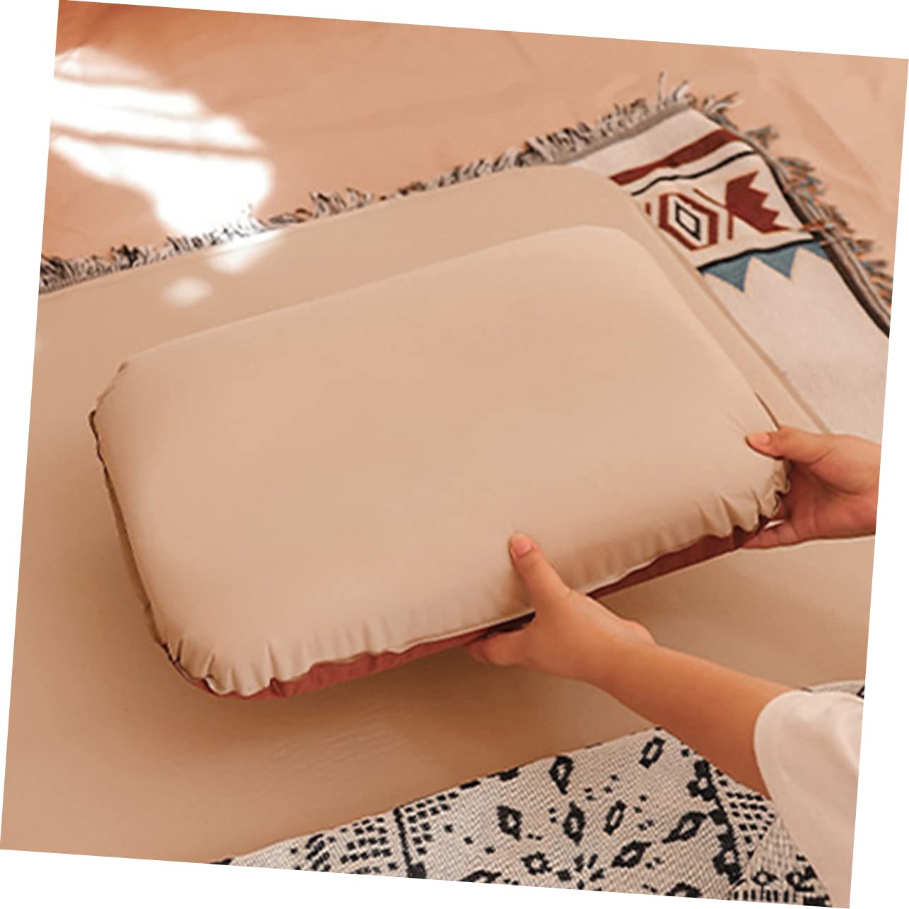 Oreiller de Camping Gonflable Ergonomique, Éponge et Polyester Pongé, Hauteur Réglable, Facile à Gonfler, pour Maison et Vacances