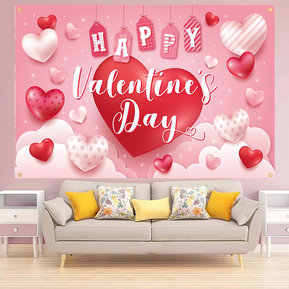 Amazon.co.jp: ハッピーバレンタイン背景バナー ラブハート 大きな
